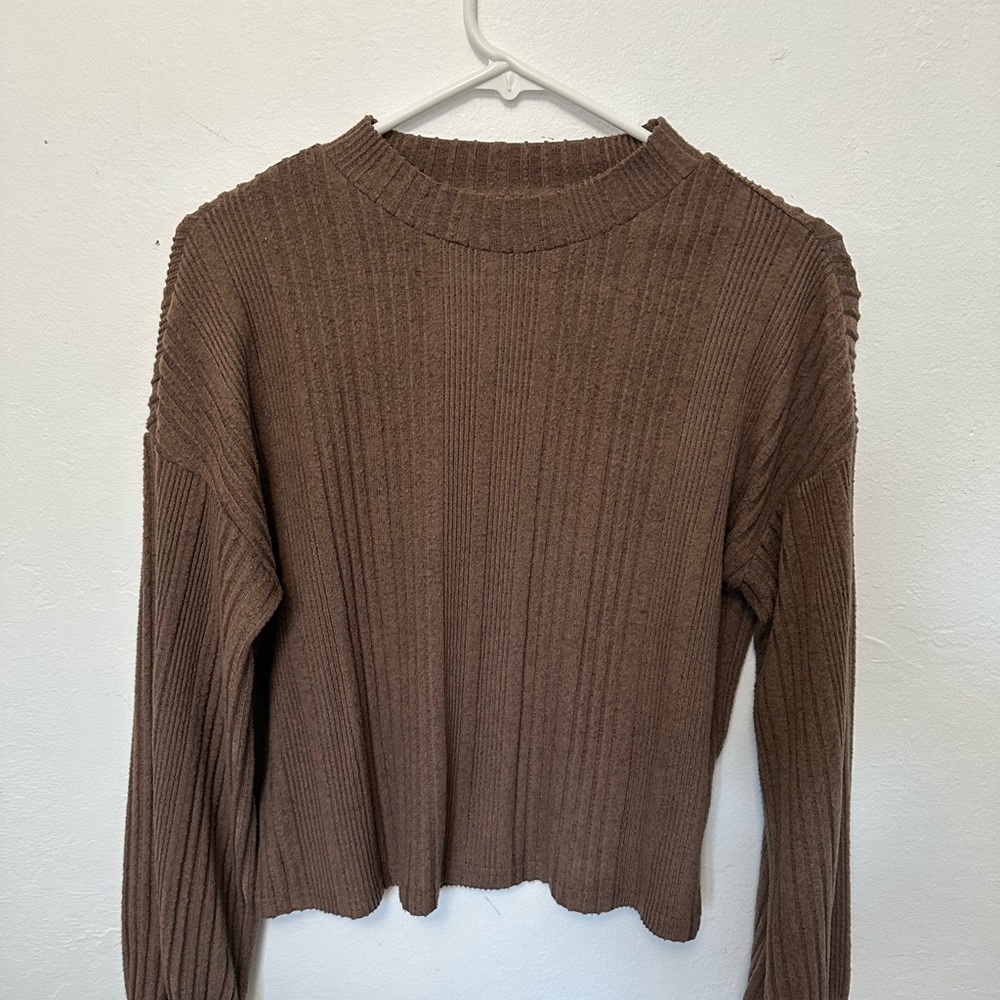 SHEIN Brown Ribbed Knit Sweater